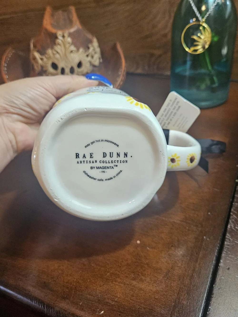 Rae Dunn White Mug with Yellow Sunflower Interior and Exterior